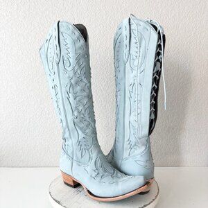 Lane Reverie Womens Cowboy Boots 8 Blue Suede Cowgirl Western Knee High Tall